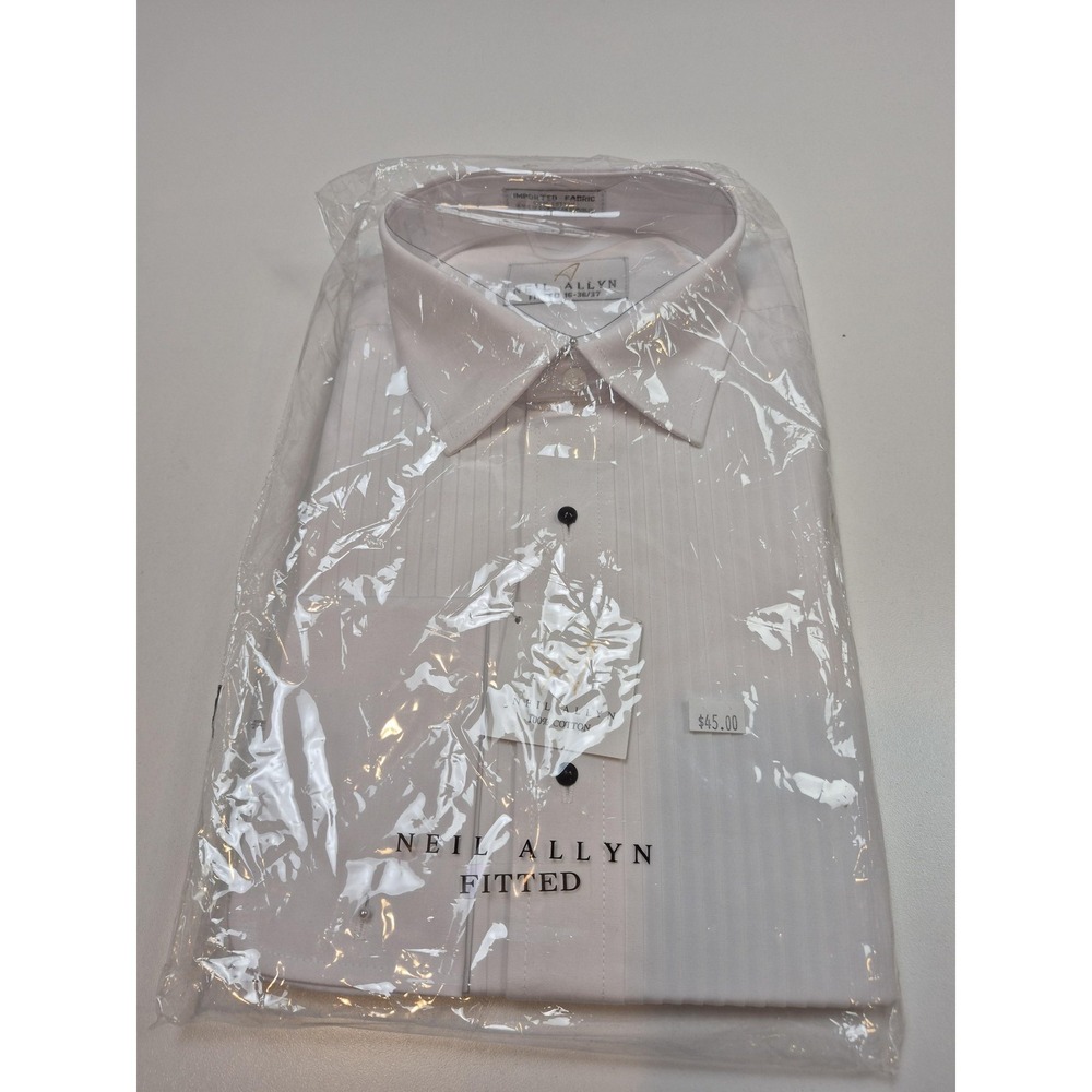 Neil Allyn Dress Shirt Mens 16 36/37 White Pleated French Cuff Fitted Tuxedo